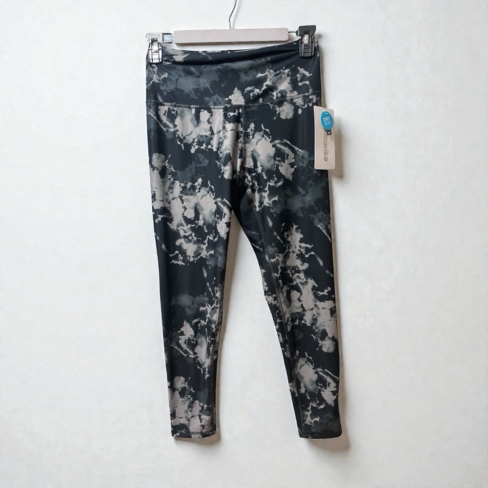 Marika Black Gray Camo Soft Activewear Ankle Leggings sz L NWT